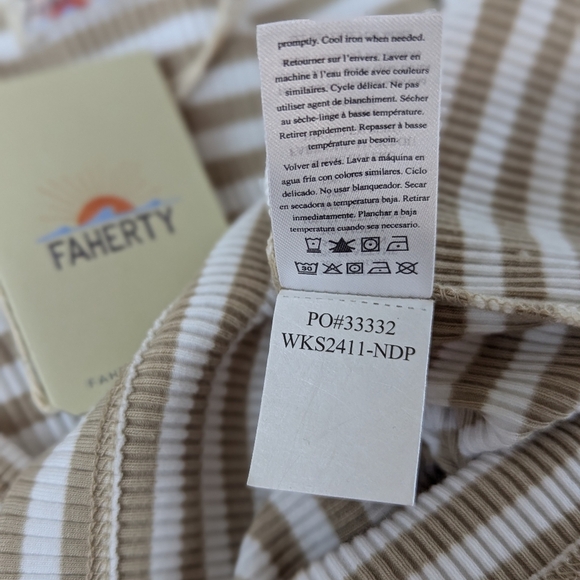 Faherty Tee Freestyle Rib Knit Short Sleeve Pima Blend Neutral Desi Stripe M NWT - Picture 11 of 14